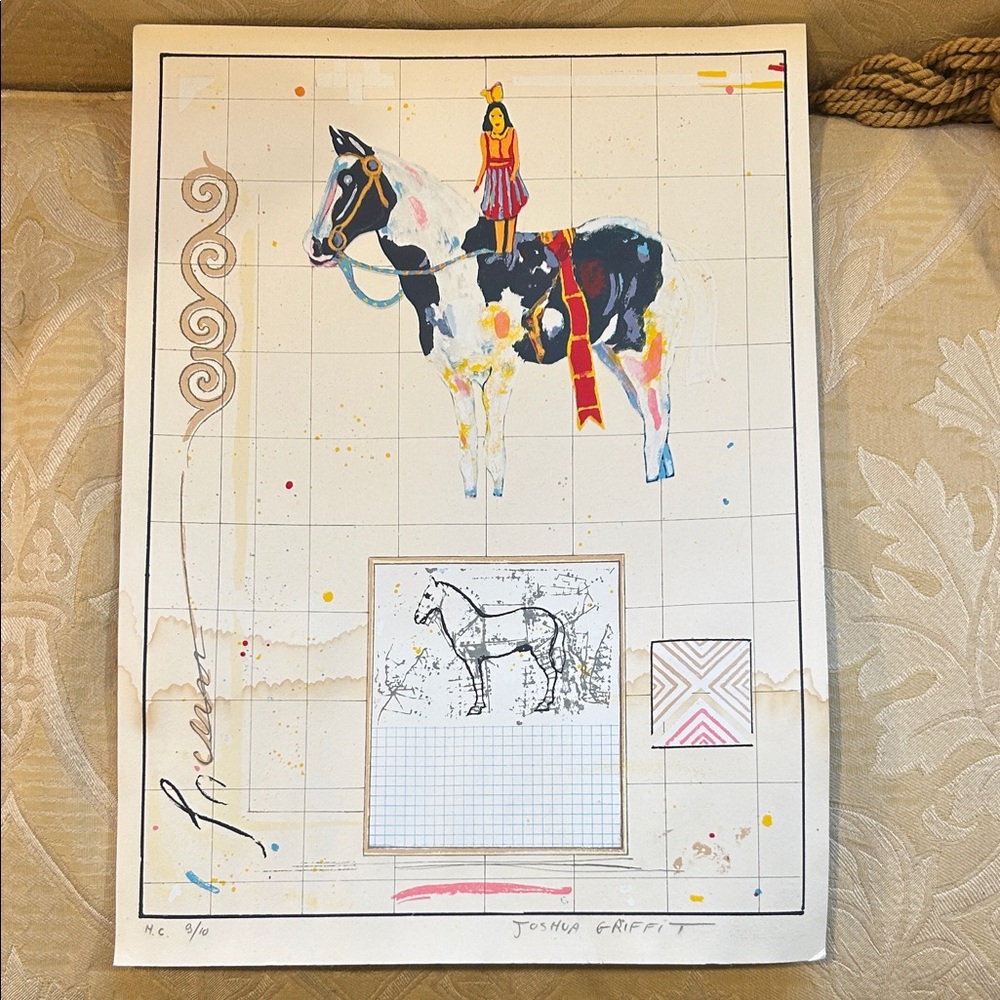 JOSHUA GRIFFIT 9/10 ORIGINAL Equestrian Art Print. Water damage at the bottom